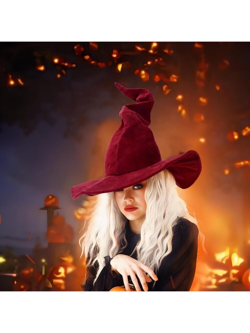 Women's Wine Halloween Wizard Witch Hats Cosplay Costume Accessory For Party - Picture 6 of 7